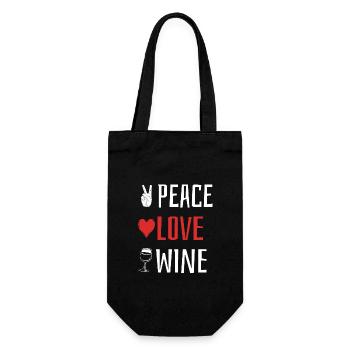 Peace Love Wine - Heart - Gift Bag for Bottles - black - Front
