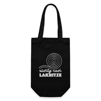 Süchtig nach Lakritze, naschen - Spruch - Geschenkbeutel für Flaschen - Schwarz - Vorne