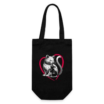Katze und Maus und Freundschaft Frieden und Liebe - Geschenkbeutel für Flaschen - Schwarz - Vorne