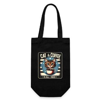 Katze und Kaffee ist alles was ich brauche - Geschenkbeutel für Flaschen - Schwarz - Vorne