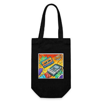 90s vibes: Walkman cult in comic look - Gift Bag for Bottles - black - Front