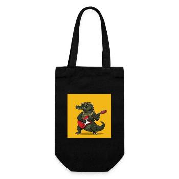Crocodile cool avec guitare électrique et chaîne en or - Sac à bouteille - noir - Devant