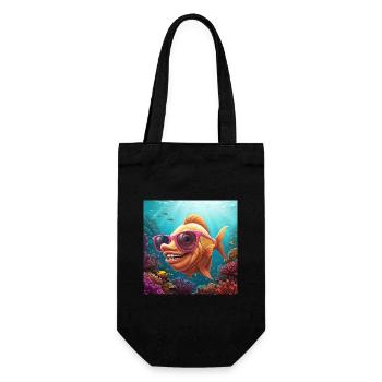 Flossen hoch! Lustiger Fisch mit Sonnenbrille - Geschenkbeutel für Flaschen - Schwarz - Vorne