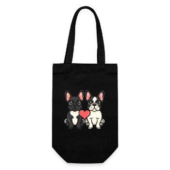 Französische Buldogge Hunde Paar Liebe Valentinsta - Geschenkbeutel für Flaschen - Schwarz - Vorne
