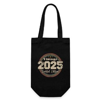 2025 Retro Vintage Geburtstag geboren in - 2025 - Geschenkbeutel für Flaschen - Schwarz - Vorne