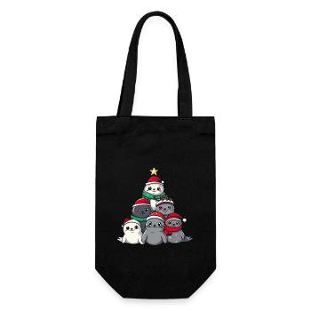 Robbe Weihnachten Christbaum - Geschenkbeutel für Flaschen - Schwarz - Vorne