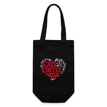 Ich liebe Katzen Kaffee und Musik - Geschenkbeutel für Flaschen - Schwarz - Vorne