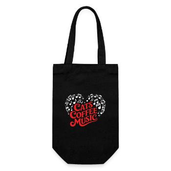Ich liebe Katzen Kaffee und Musik - Geschenkbeutel für Flaschen - Schwarz - Vorne