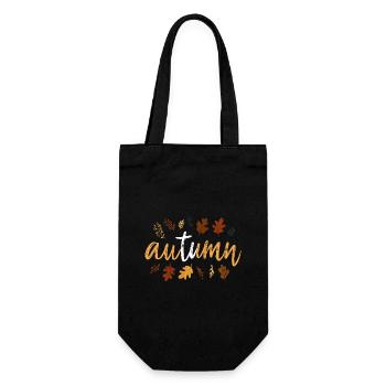 Autumn – hand lettering with autumn leaves. - Gift Bag for Bottles - black - Front