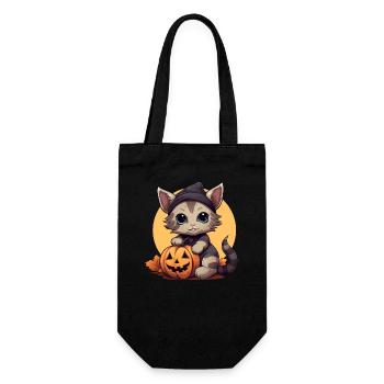 Cute Halloween cat with cap in autumnal - Gift Bag for Bottles - black - Front