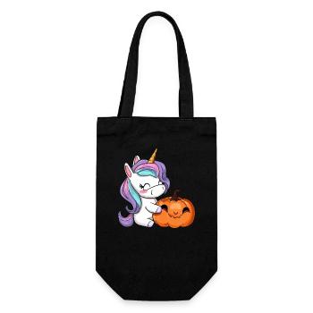 Licorne Kawaii et citrouille d’Halloween - Sac à bouteille - noir - Devant