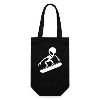 Minimalistisches Design: Alien Snowboarder - Geschenkbeutel für Flaschen - Schwarz - Vorne
