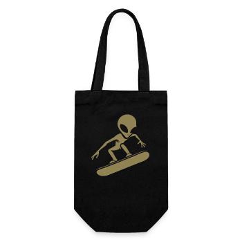 Minimalistisches Design: Alien Snowboarder Silhoue - Geschenkbeutel für Flaschen - Schwarz - Vorne