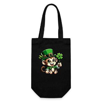 St. Patrick's Day Monkey Chimpanzee Shamrock Design - Gift Bag for Bottles - black - Front