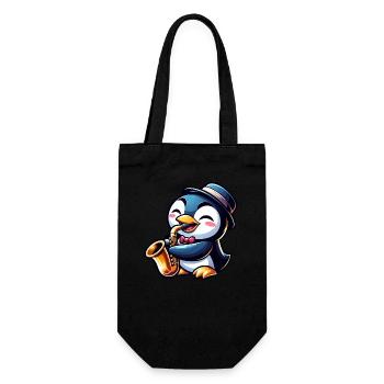 Pinguin Saxofon Jazz Musiker Saxofonist - Geschenkbeutel für Flaschen - Schwarz - Vorne