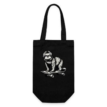 Faultier Skateboard Schwarz Weiß Tattoo Stil - Geschenkbeutel für Flaschen - Schwarz - Vorne