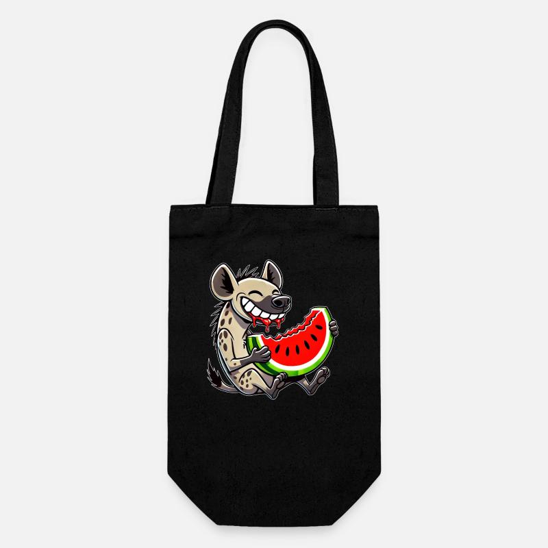 Hyène mignonne avec des fruits de dessin animé de pastèque d’été - Sac à bouteille - noir