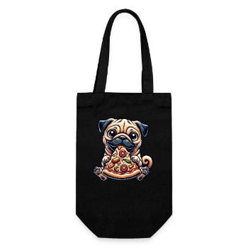 Dog Pug Pizza Cartoon Funny Humor Food - Gift Bag for Bottles - black - Front