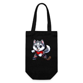 Niedlicher Hund Husky Eishockeyspieler Cartoon - Geschenkbeutel für Flaschen - Schwarz - Vorne