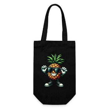 Coole Ananas mit Sonnenbrille Comic Frucht - Geschenkbeutel für Flaschen - Schwarz - Vorne