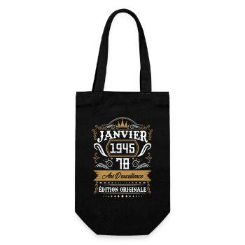 January 1945 78 years retro birthday gift - Gift Bag for Bottles - black - Front