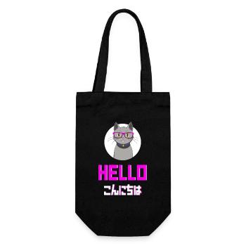 Cute Grey Cat with Nerdy Glasses - Anime Shirt - Gift Bag for Bottles - black - Front