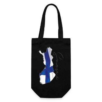 Finnland Flagge in der Finnland Landkarte FI - Geschenkbeutel für Flaschen - Schwarz - Vorne