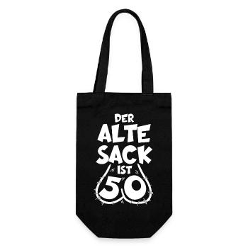 LUSTIG 50 JAHRE ALTER SACK 50. GEBURTSTAG - Geschenkbeutel für Flaschen - Schwarz - Vorne