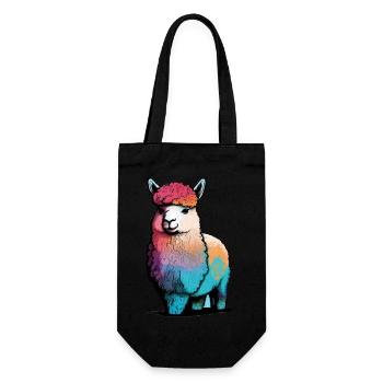 Alpaka Lama Regenbogen - Geschenkbeutel für Flaschen - Schwarz - Vorne