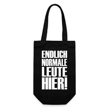 Endlich normale Leute hier! - Geschenkbeutel für Flaschen - Schwarz - Vorne