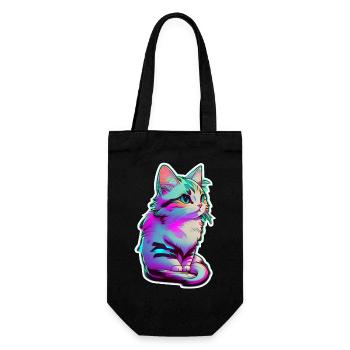 Kleines Kätzchen Neonbeleuchtung - niedliche Katze - Geschenkbeutel für Flaschen - Schwarz - Vorne