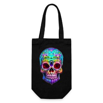 Mehrfarbiger stilisierter Totenkopf - Geschenkbeutel für Flaschen - Schwarz - Vorne