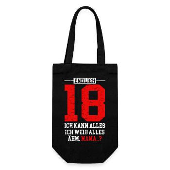 Endlich 18 - Mama ..? - Geschenkbeutel für Flaschen - Schwarz - Vorne