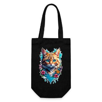Katze und Blume Aquarell - Geschenkbeutel für Flaschen - Schwarz - Vorne