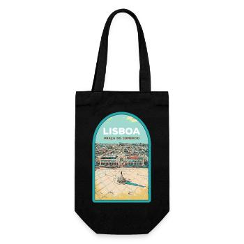 Illustration Handelsplatz, Lissabon - Geschenkbeutel für Flaschen - Schwarz - Vorne