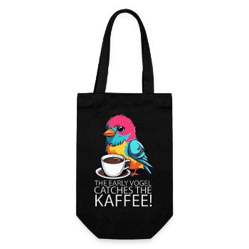 The Early Vogel catches the Kaffee Frühaufsteher - Geschenkbeutel für Flaschen - Schwarz - Vorne