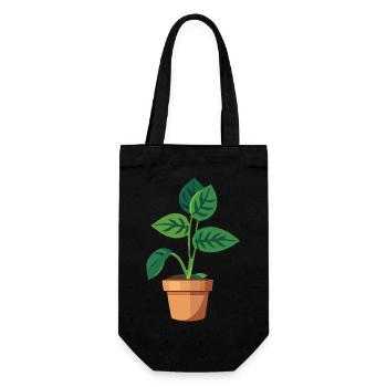 Pflanze grün Topfpflanze Blätter - Geschenkbeutel für Flaschen - Schwarz - Vorne