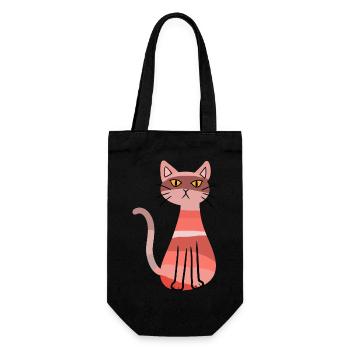 Retro Katze Katzen 80er 90er Vintage Kätzchen - Geschenkbeutel für Flaschen - Schwarz - Vorne