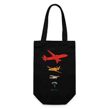Oh Rutsche! Fallschirmspringer und Flugzeugsilhouette - Geschenkbeutel für Flaschen - Schwarz - Vorne