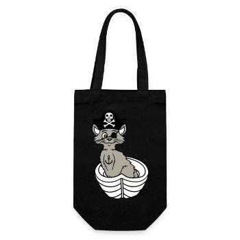 Pirate Cat Buccaneer Eye Patch Hat Rowing Boat - Gift Bag for Bottles - black - Front