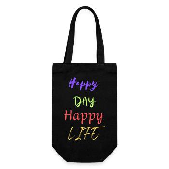 Happy Day Happy Life - Colored Motif Design - Gift Bag for Bottles - black - Front