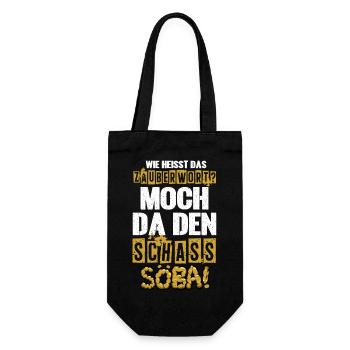 What is the magic word? Moch da den Schass söba! - Gift Bag for Bottles - black - Front