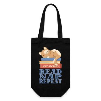 schlafende Katze und Bücher - Geschenkbeutel für Flaschen - Schwarz - Vorne