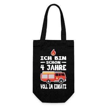 4 Geburtstag Feuerwehr Geschenk Junge 4 Jahre - Geschenkbeutel für Flaschen - Schwarz - Vorne