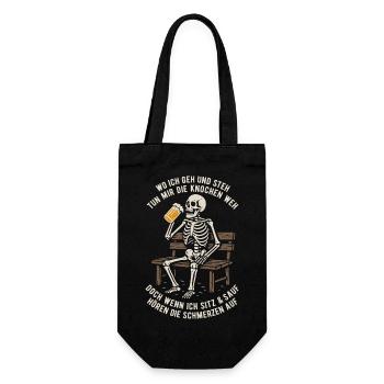 Wo ich geh und steh tun mir die Knochen weh Spruch - Geschenkbeutel für Flaschen - Schwarz - Vorne
