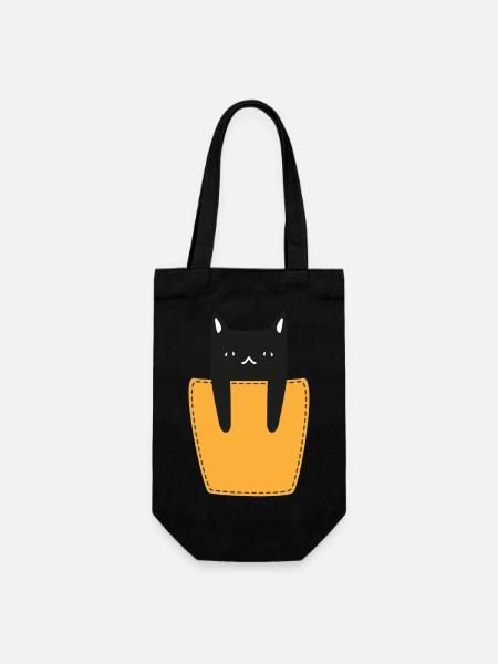 Katze In Der Brusttasche - Geschenkbeutel für Flaschen - Schwarz