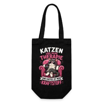 Katzen Sind Meine Therapie Kaffee Mein Antrieb - Geschenkbeutel für Flaschen - Schwarz - Vorne