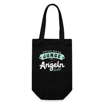 Junge Angeln Lustig Fan T-Shirt Hobby Fischer - Geschenkbeutel für Flaschen - Schwarz - Vorne