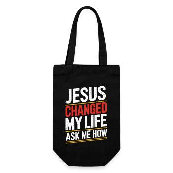 Jesus changed my life! Ask me how! - Gift Bag for Bottles - black - Front