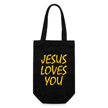 Jesus loves you - Geschenkbeutel für Flaschen - Schwarz - Vorne
